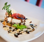 Portobello and Roasted Garlic Cheesecake w/ Balsamic Syrup & Crispy Oregano