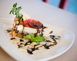 Portobello and Roasted Garlic Cheesecake w/ Balsamic Syrup & Crispy Oregano